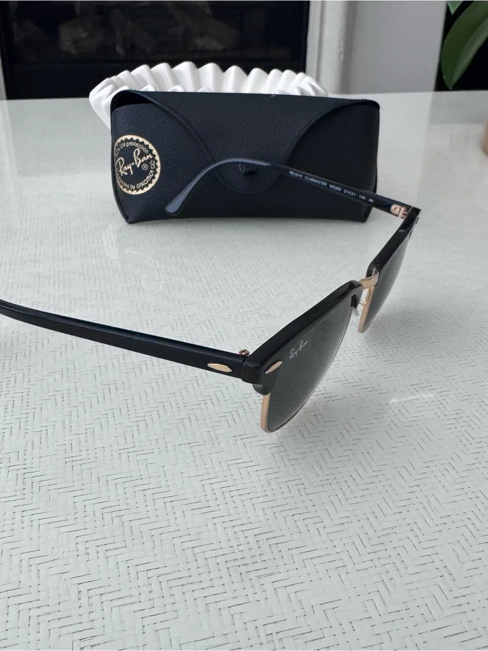 Ray-Ban Clubmaster Black Frame Sunglasses with Gold Hinges - Picture 2 of 6